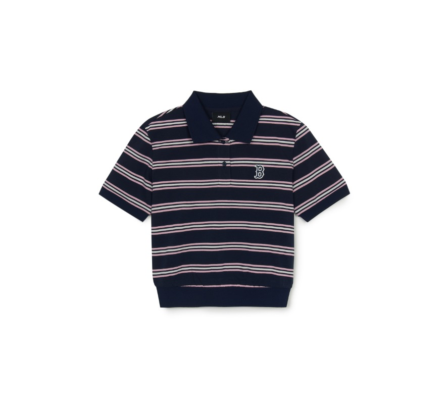 Áo polo crop MLB nữ kẻ sọc