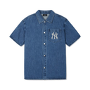 Áo sơ mi MLB tay ngắn denim big Logo New York Yankees xanh đậm 3ADRB0743-50INS