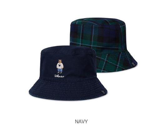 Bucket WHOAU 2 mặt kẻ sọc navy