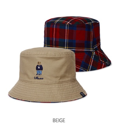 Mũ bucket WHOAU kẻ sọc đỏ be