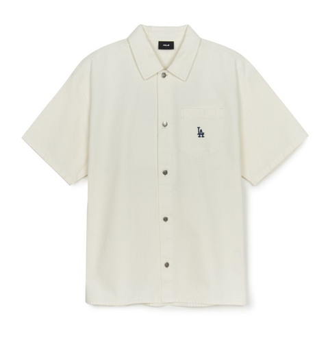 Áo sơ mi MLB tay ngắn denim Varsity Logo LA Dodgers trắng ngà 3ADRV0253-07CRS